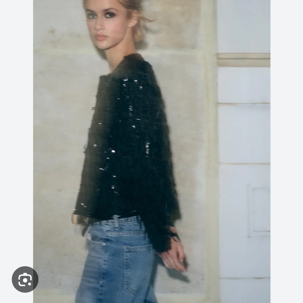 Zara fringe sequin blazer jacket Black Size XS